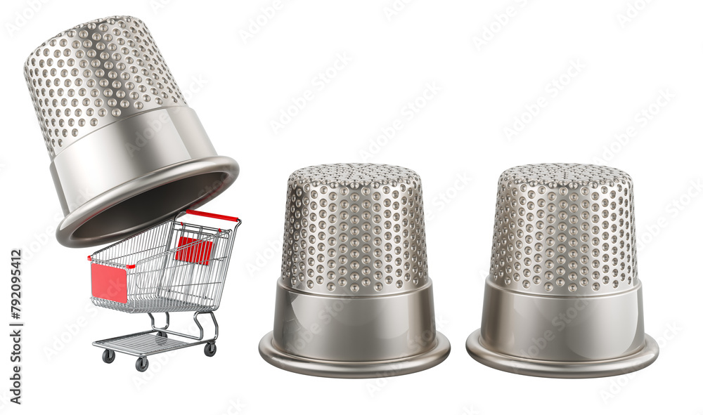 Poster the shell game with shopping cart. rendering isolated on transparent background