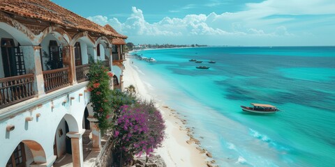 Beautiful View of the Ocean from the shore of Zanzibar - obrazy, fototapety, plakaty