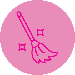 Witch Broom Pink Line Circle Icon