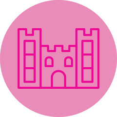 Sand castle Pink Line Circle Icon