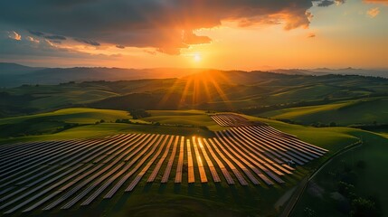 Sunset Over Solar Panels: A Symbol of Clean, Renewable Energy