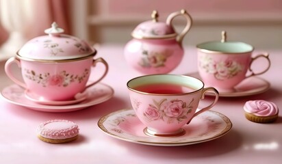 Obraz na płótnie Canvas Beautiful pink cup for tea