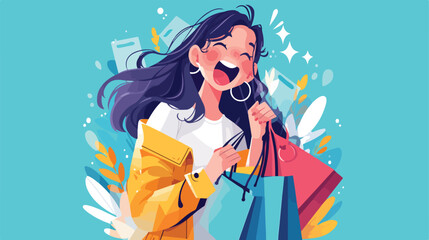 Online shopping girl. She shocked by discounts. Sal