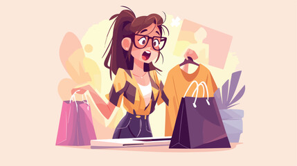 Online shopping girl. She shocked by discounts. Sal