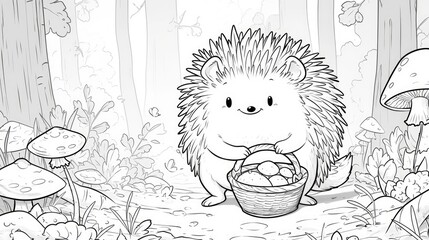 Get ready to join the fun with this adorable coloring page featuring a cute cartoon hedgehog exploring the forest with a basket for mushrooms Perfect for kids who love to color