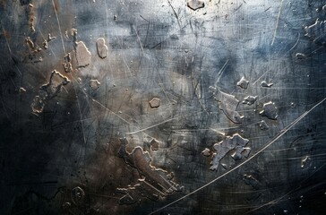 A detailed shot of a weathered metal surface, with scratches and wear, ideal for grunge-style backgrounds or texture overlays. - obrazy, fototapety, plakaty