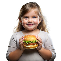 Smiling young girl enjoying a delicious hamburger