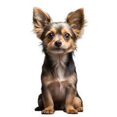 Adorable long-haired Chihuahua puppy sitting attentively