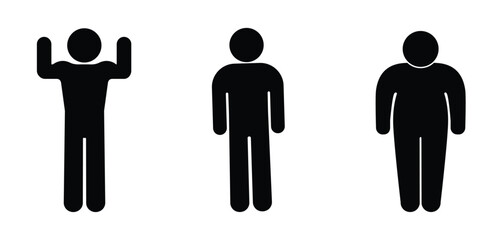 people icon, athletic figure illustration, athlete, obese person, stick figure human silhouettes
