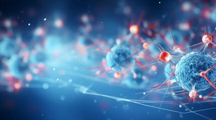 3D Render of Red Virus Particles in Blue Background - obrazy, fototapety, plakaty