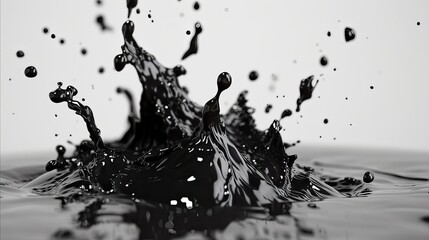 Fototapeta premium A splash of black ink on a gray background. A splash of black color. Black ink splatters suitable for art backgrounds.