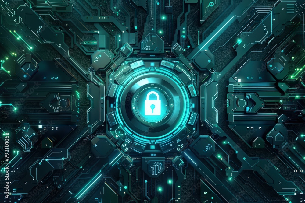Aufkleber the lock on the circuit board digital security concept. generate ai image