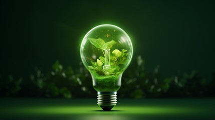 Green eco friendly lightbulb, green energy concept.