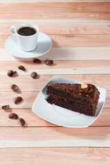 Delicious combination. Chocolate ganache cake and freshly brewed coffee.