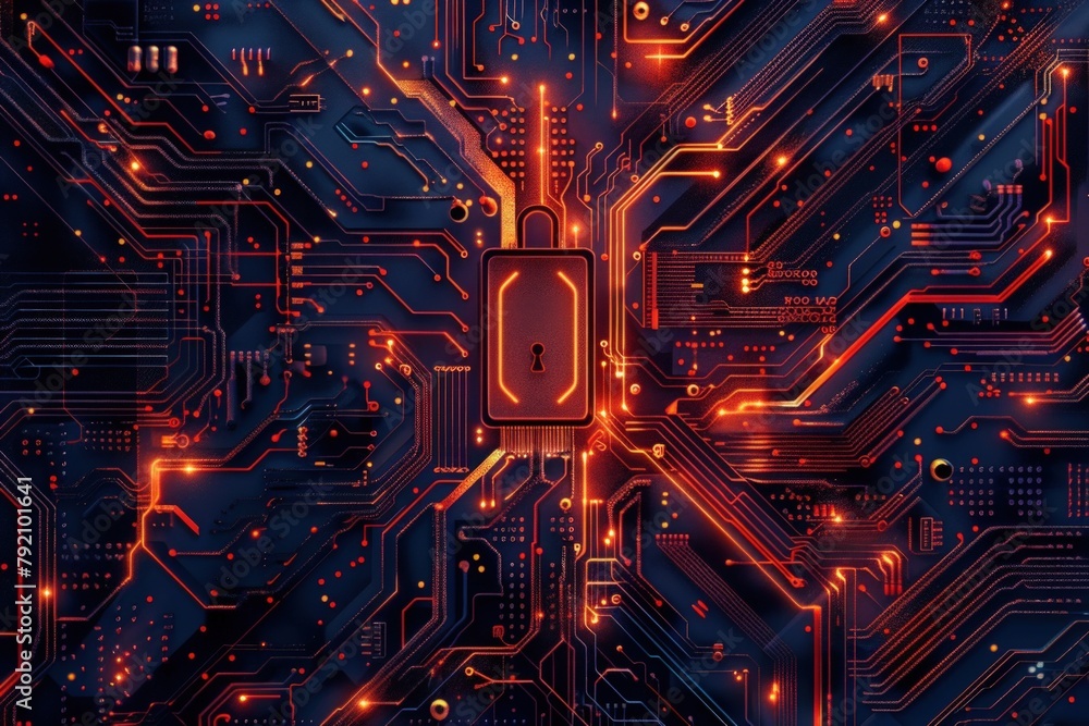 Aufkleber the lock on the circuit board digital security concept. generate ai image