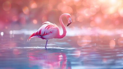 beautiful flamingo on a lake with blurred background in high resolution and quality