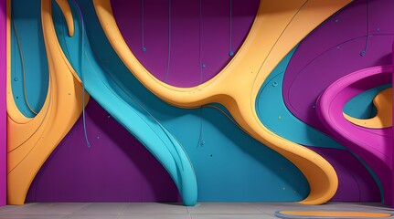 Background neon wall gravity, purple, yellow, red 