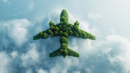 Sustainable aviation fuel concept of airplane made of trees in the sky