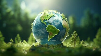 Fototapeta premium Green sustainable earth globe. Renewable energy transition concept.