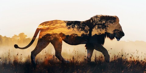 lion in the wild Savannah Generative AI - obrazy, fototapety, plakaty