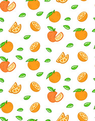 Oranges and tangerines background, abstract food seamless pattern. Fruit wallpaper in png background no line icons. Vegetarian grocery store vector illustration and prints