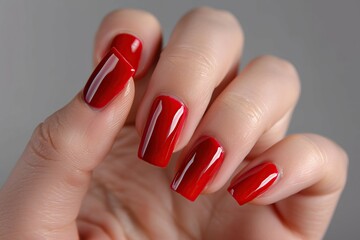 Woman's hand with red nail art design