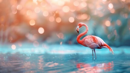 Beautiful pink flamingo on a lake with blurred background wallpaper style in high resolution and high quality. animal concept,backgrounds,wallpapers,lake