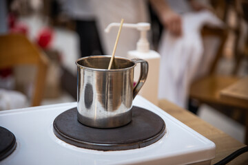 Cooking with a portable stove metal cup soup dish meal