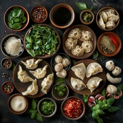 Dumplings Set, Khinkali, Dimsum, Momo, Jiaozi, Dyushbara, Manti, Pierogi, Wonton or Ravioli...