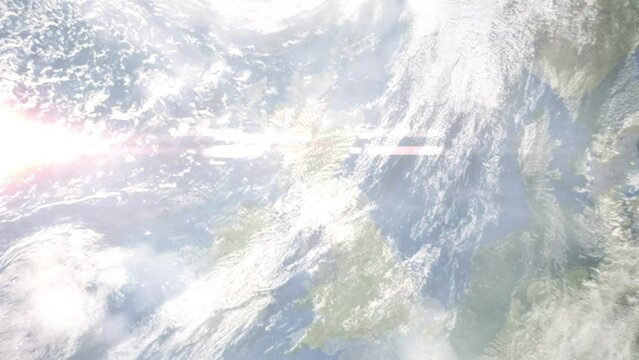 Zoom in from space and focus on Falkirk, UK. 3D Animation. Background for travel intro. Elements of this image furnished by NASA
