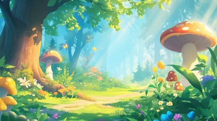 Capture the essence of a whimsical forest setting with our charming Forest View With Trees Cartoon for your design needs