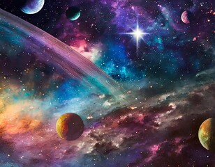 outer space; style encaustic ,semitransparent