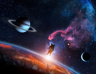 outer space; style encaustic ,semitransparent