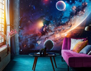 outer space; style encaustic ,semitransparent