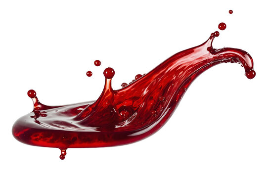 Red berry Jam splash with little bubbles of fruit syrup isolated on a transparent background, Fruity strawberry sauce, liquid fluid element flowing, red juice swirl.