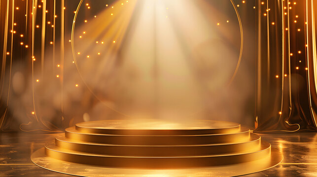 award stage golden product podium display copyspace background success achievement celebration victory recognition event competition honor winner spotlight glamour spotlight elegance prestigious