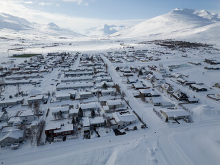 aerial view of town of Dalvik in Eyjafjordur in north Iceland