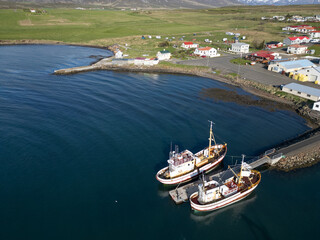 Aerial view of town of Hauganes in north Iceland
