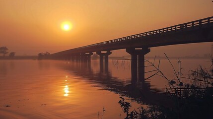 Sunrise at Adomi Bridge in Ghana on the Volta Lake

