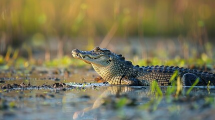 Fototapeta premium crocodile coming out of the water in a swamp