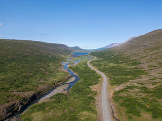 Road through Skriddalur Valley in Iceland