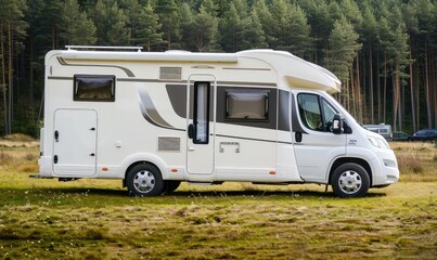 Family vacation travel RV. Holiday trip in motorhome