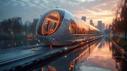 The future of transportation is here. The Hyperloop is a high-speed train that travels at over 600 miles per hour. - obrazy, fototapety, plakaty