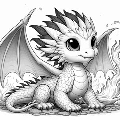 Cute Baby Dragon Adult Coloring Page