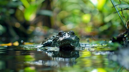 Crocodile coming out of the water in a swamp in the jungle in high resolution and high quality. animals concept