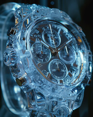 Transparent Watch Immersed in Blue