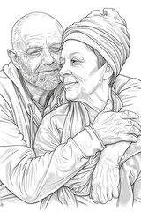 Obraz premium A drawing showing a man and woman embracing each other in a tight hug