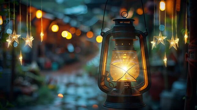 glowing teplok lamp at night, photo macro