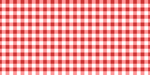 Checkered picnic plaid texture. Gingham or vichy pattern. Tablecloth, blanket, basket napkin or towel print. Italian pizzeria background. Wrapping paper or textile design. Vector flat illustration.