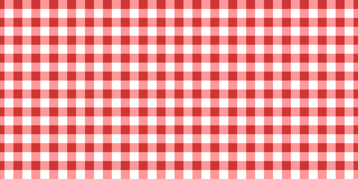 Checkered picnic plaid texture. Gingham or vichy pattern. Tablecloth, blanket, basket napkin or towel print. Italian pizzeria background. Wrapping paper or textile design. Vector flat illustration.